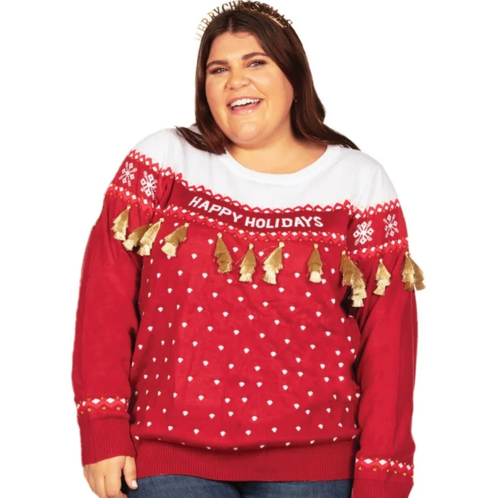 Women's Happy Holidays Tassel Ugly Christmas Sweater